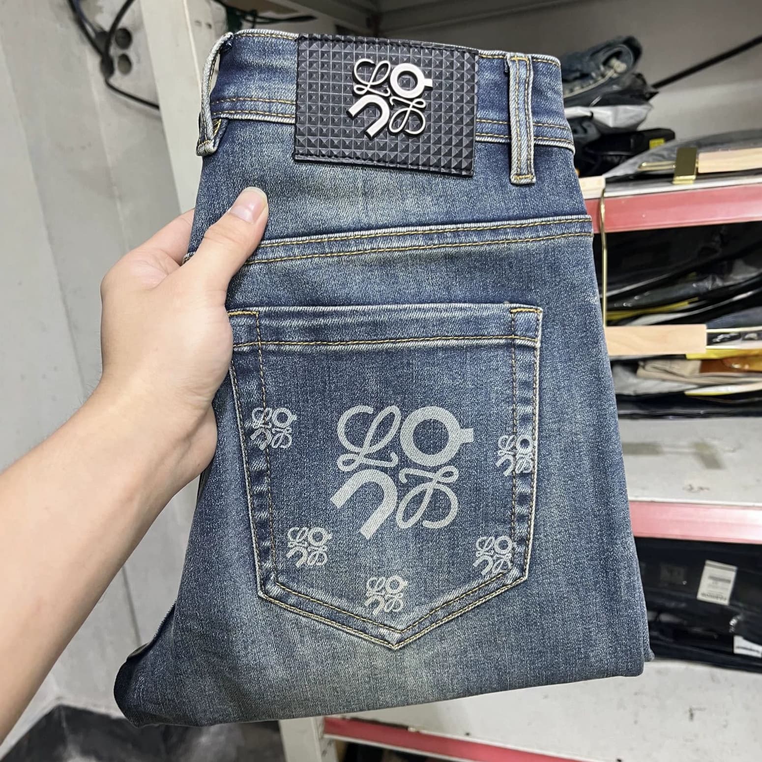 Guangzhou Replica Jeans for Men Spring Light Luxury Korean Style Burnout Stretch Skinny Fit American Vintage Export Brand