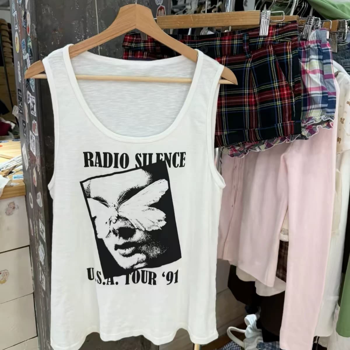 BM Style Letter Graphic Print Oversized Loose Fit Camisole Long Round Neck Sexy American Tank Top for Women