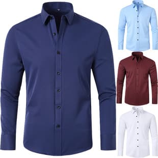 Men's Korean Slim Fit Stretch Shirt, Amazon Cross-Border Business Casual Thin Long Sleeve Shirt for Foreign Trade