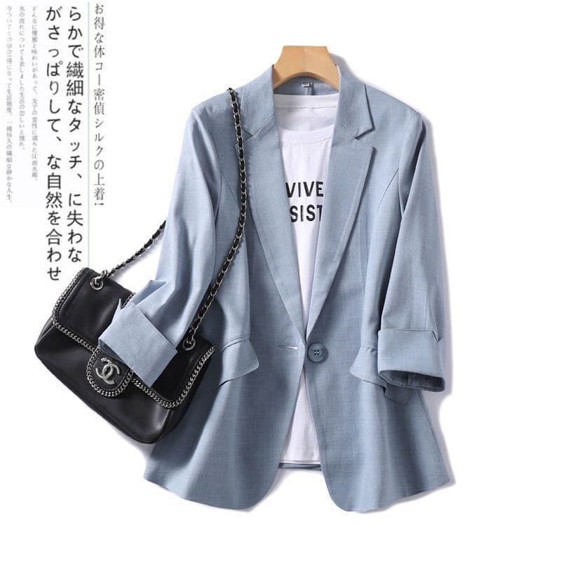 Thin Blazer Jacket for Women 2026 New Summer Three-Quarter Sleeve Summer New Style Elegant Slim Fit Suit Jacket for Women