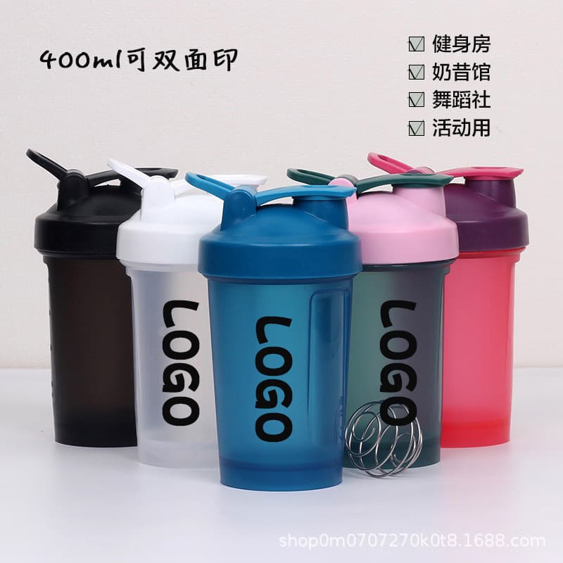 400ml shaker cup, logo-printable protein powder cup, portable plastic promotional gift, gym workout water bottle