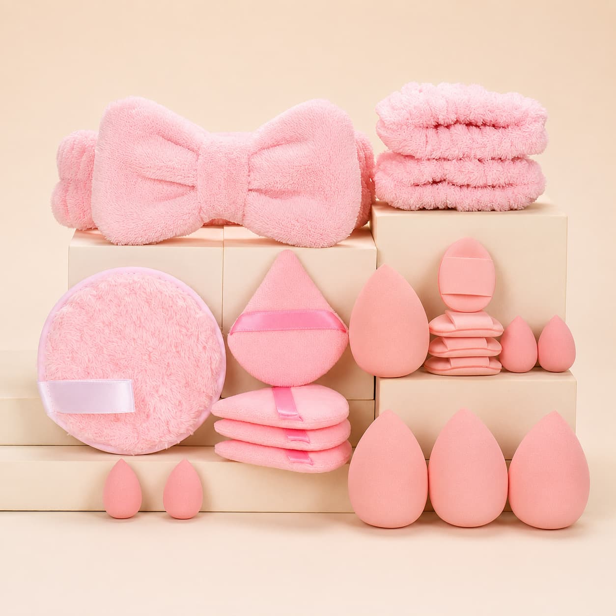 Spot Cross-border 20PC Beauty Set Butterfly End Hairband Beauty Egg Thumb Flocking Air Cushion Loose Powder Puff Wholesale
