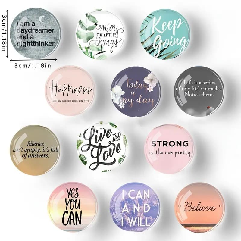 Crystal Glass Ball Refrigerator Decorative Sticker, Inspirational Fresh Short Text Magnetic Sticker Whiteboard Magnet