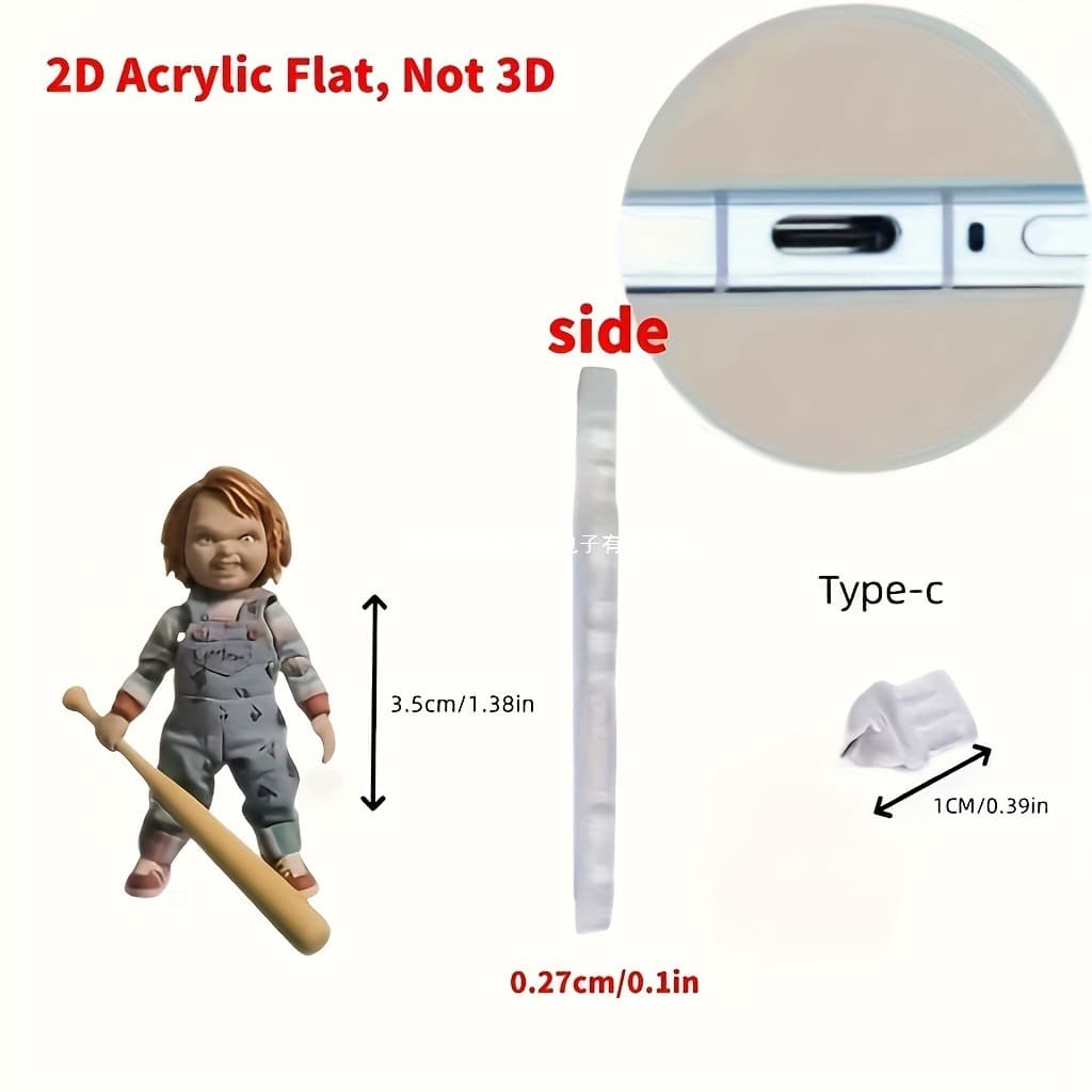 Charging Port Dust Plug 2D Acrylic Dust Plug Ghost Doll Holding Baseball Bat for Type-C Interface Phone Protection