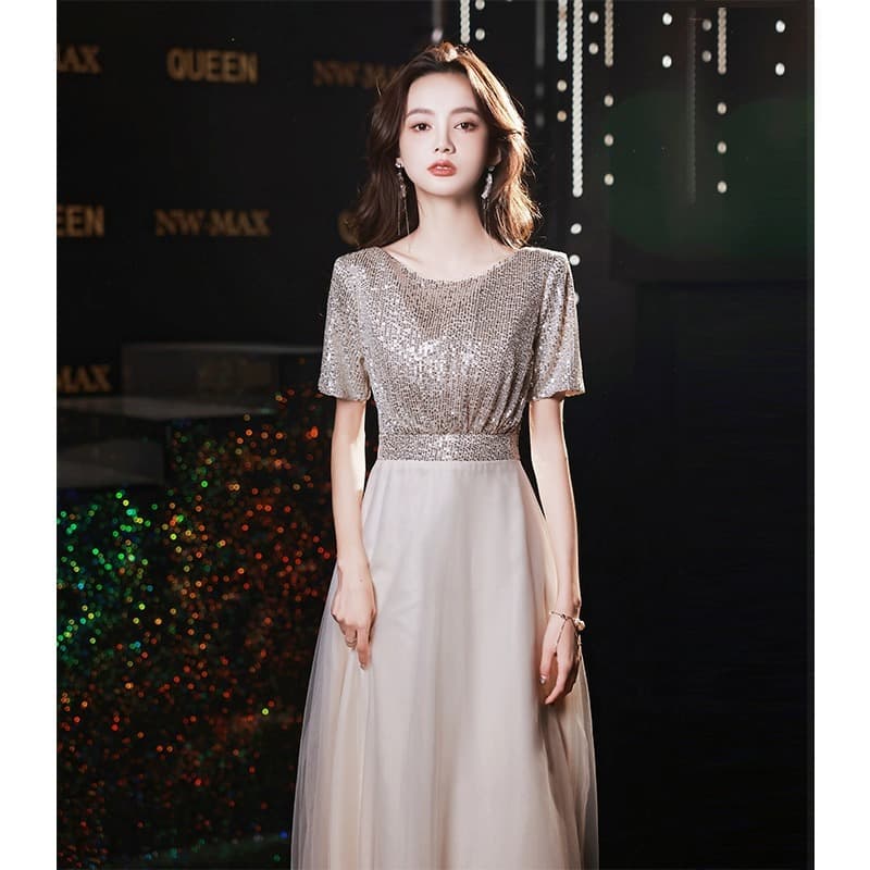Champagne gold evening dress 2026 new banquet style, you can usually wear French slimming and fashionable dress
