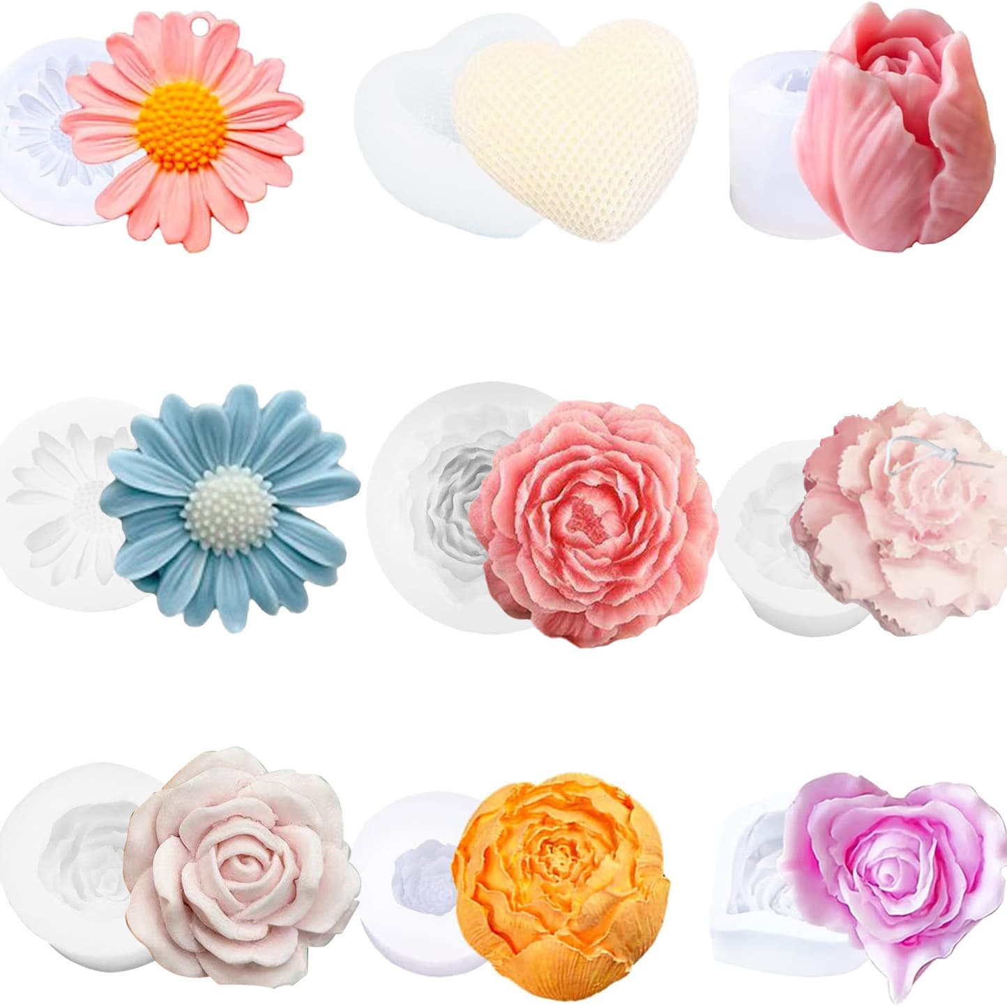 Daisy Tulip Rose Peony Flower Silicone Mold for DIY Candle Gypsum
