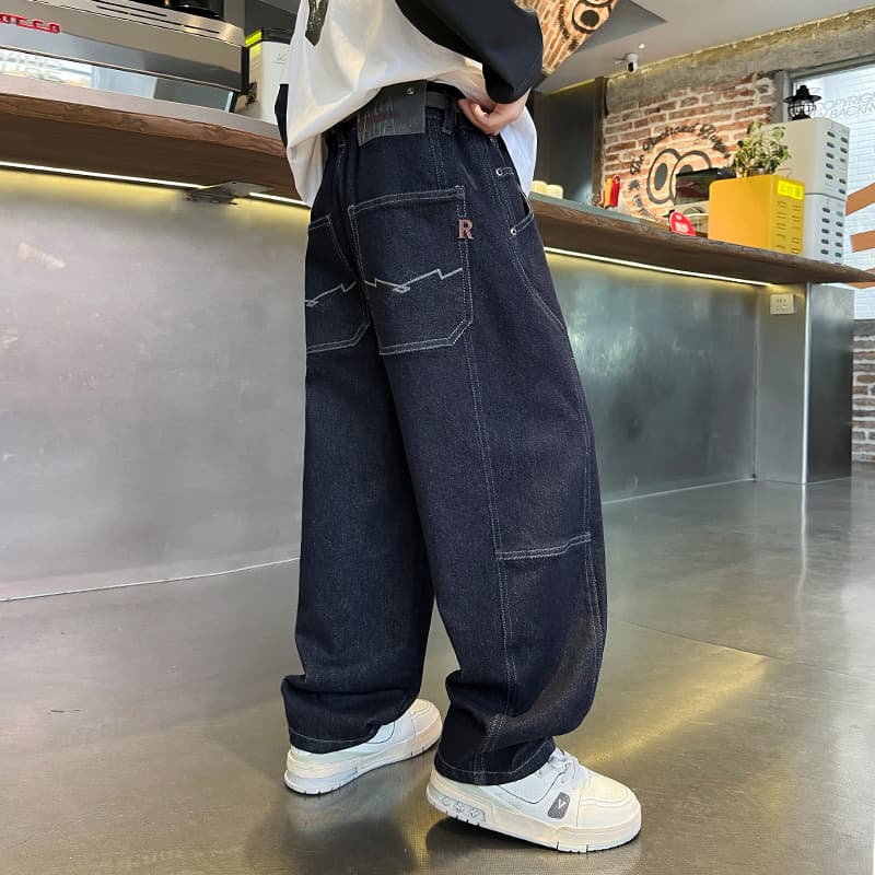 Boys' Designer Denim Fall/Winter 2026 New Style, Trendy Loose Wide-Leg Pants for Older Kids, Children's Pants Wholesale