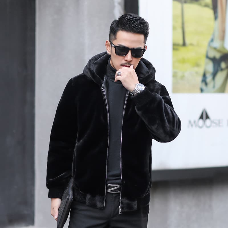 2025 Winter Men's Gold Mink Velvet Jacket Faux Fur Hooded Jacket Mink Fur Coat Men's Artificial Fur Winter Style