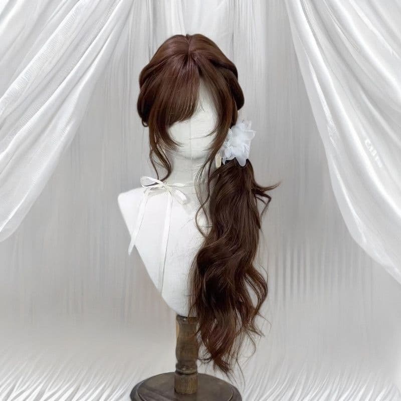 Wig female full head cover Japanese ancient early style chocolate brown long curly hair gentle sweet girl Lolita cute wig