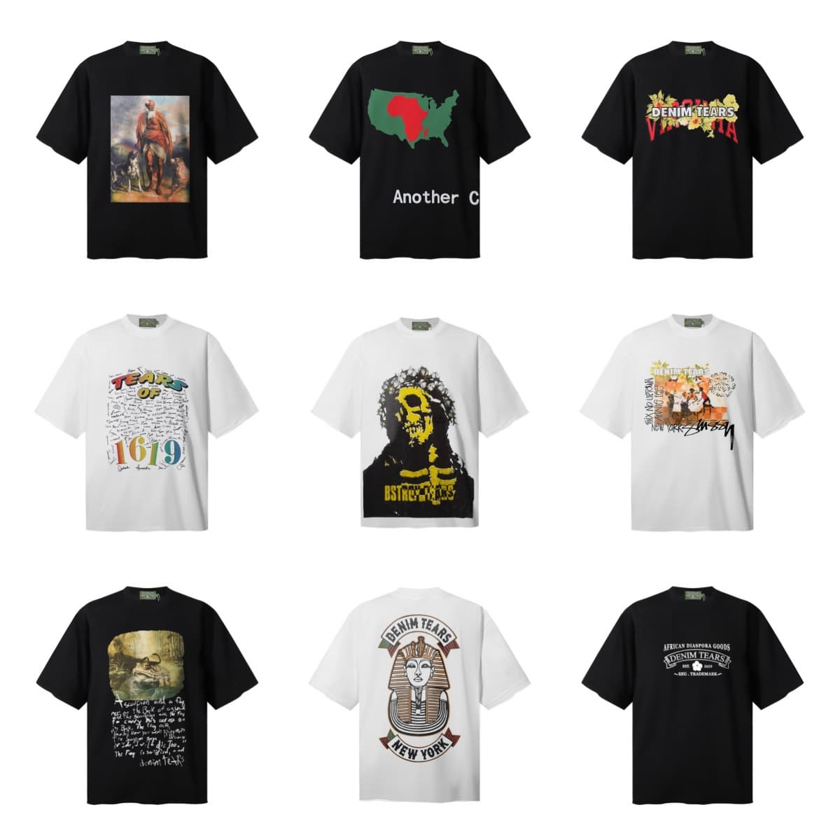 Denim Tears Kapok Vintage Oil Painting Print Round Neck Short Sleeve Unisex Couple Loose Casual T-Shirt