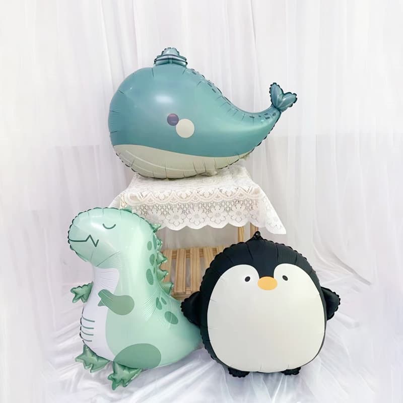 New Matte Frosted Cartoon Penguin Whale Dinosaur Animal Balloons for Kids Birthday Party Decoration