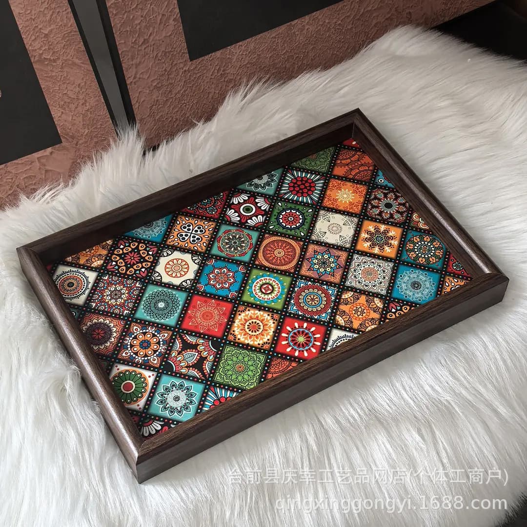Bohemian Style Decorative Tray, Entryway Living Room Creative Storage Plate for Jewelry, Snacks, Household Organization