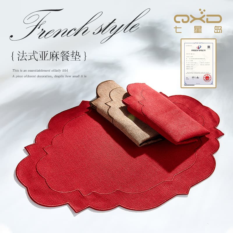High-End Specialty Cotton Linen Western Placemats, Embroidered Linen Placemats, Fabric Plate Mats, French Dining Table Mats, Cross-Border Placemats
