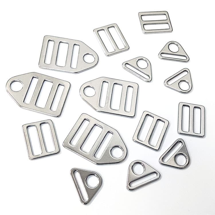 Stainless steel metal luggage webbing fixed adjustment buckle accessories manufacturing, square buckles, nine-character eye buckles