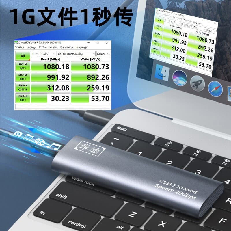 2TB SSD Portable Hard Drive Enclosure M.2 NVMe/NGFF Dual Protocol 20Gbps USB Aluminum Alloy Sliding Cover Hard Drive