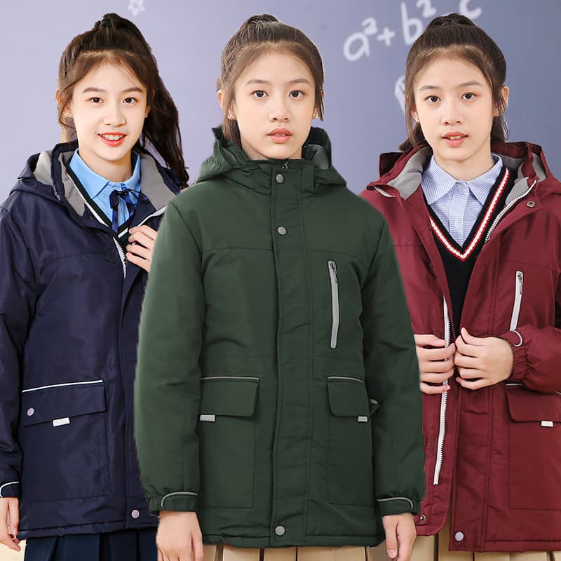 Primary/secondary student uniform cotton-padded coat, youth windbreaker winter mid-length thick padded jacket manufacturer direct shipping