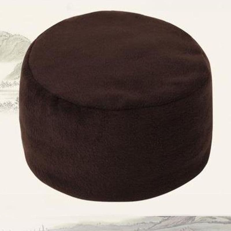Monk Hat with Round Top, Chinese Style Fleece-Lined Cotton Cap, Double-Layer Hooded Scarf for Warmth in Lay Practice