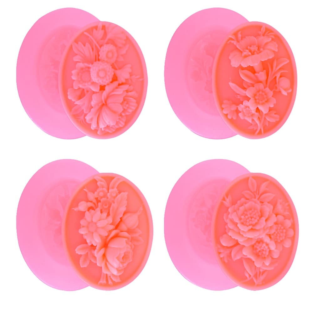 Multiple Embossed Flower Silicone Soap Mold, Oval Diffuser Car Scent Plaster Mold, Decorative Baking Tool