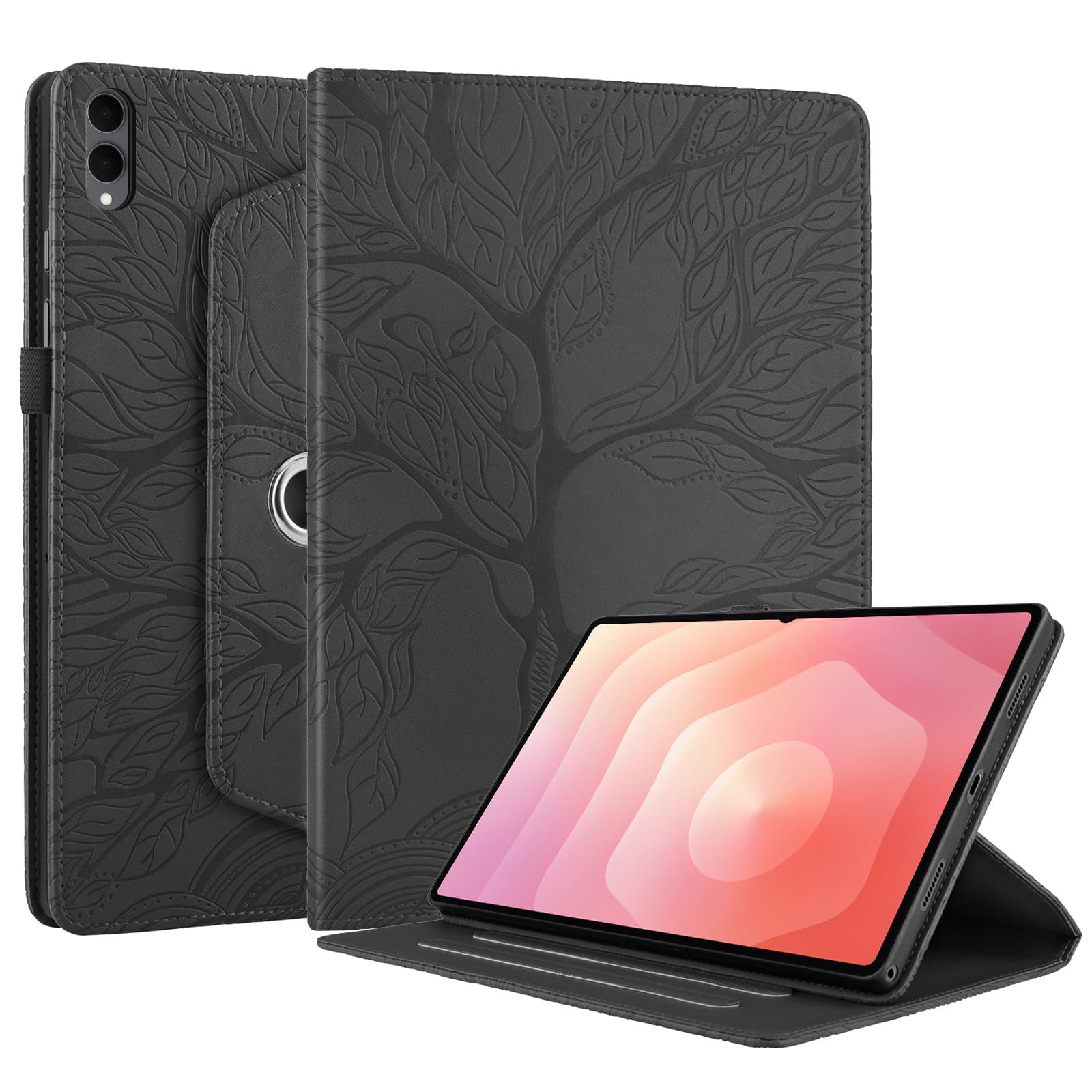 Compatible with Samsung Tab S11 Ultra Tablet Case Rotating Embossed Flip Cover with Card Slot and Stand Protective Shell