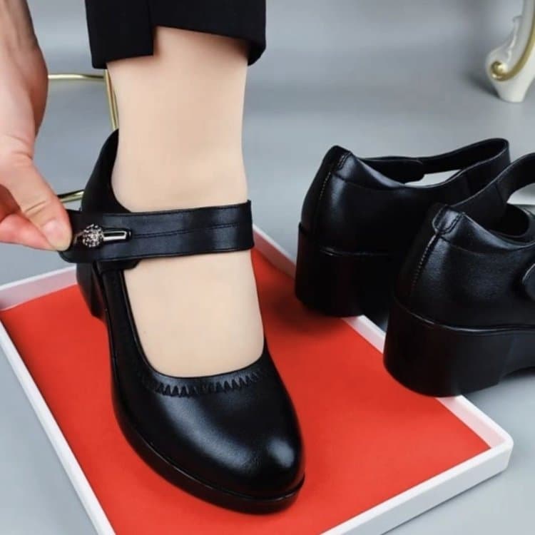 Round Toe High Heel Wedge Versatile Shallow Mouth Flats, Platform Casual Leather Shoes, Small Size Platform Thick Sole Shoes for Women Spring
