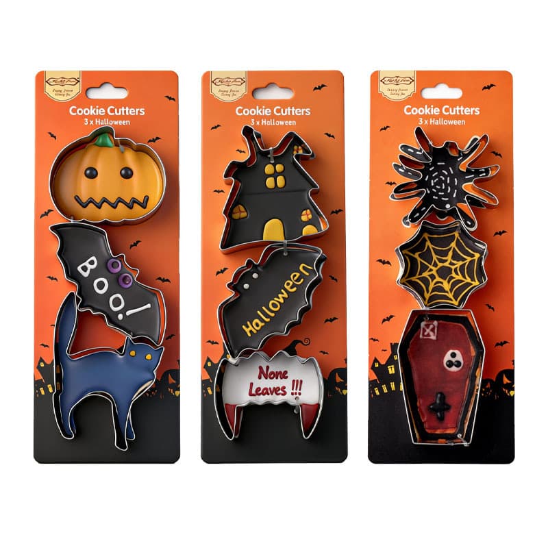 Halloween 3-Piece Cookie Mold Set Stainless Steel Cookie Cutter and Stamp Baking Tools
