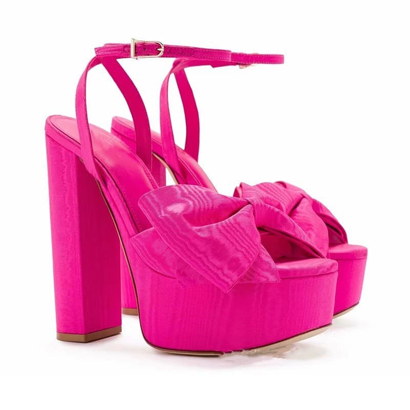 2026 New Fashion High Heels for Export, Chunky Heel, Large Size, Peep Toe, Platform, Ultra High Heel, Bowknot, Runway Sexy Sandals