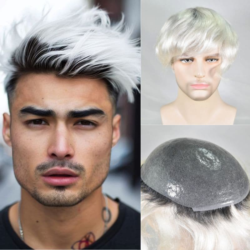 PU0.06-0.08 1BT60R European and American Men's Hairpiece Real Human Hair Toupee for Men In Stock