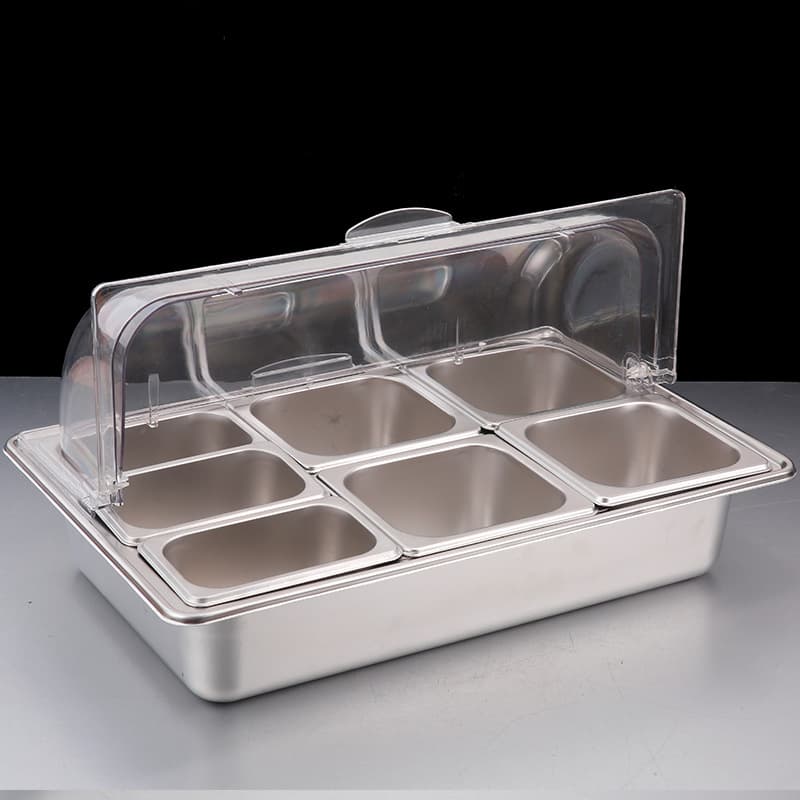 Stainless steel food display tray, marinated meat and cold dish preservation basin with lid, dustproof for outdoor stall use, ice jelly ingredient basin
