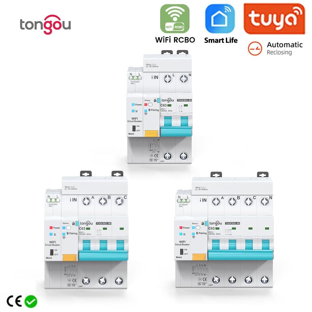 Tuya WIFI metering smart circuit breaker 2-4P leakage protection circuit breaker reclosing switch 63A