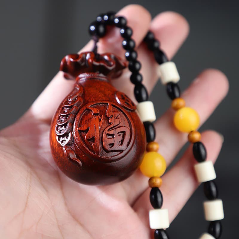 Rosewood carved lucky bag, Pixiu gourd, dragon turtle lucky bag, pendant, car pendant, wooden toy handle piece