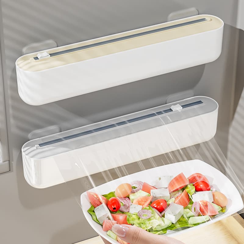 Dual-use Wall/Suction Household Disposable Plastic Wrap Cutter, Food-grade Fridge and Kitchen Aluminum Foil Tool