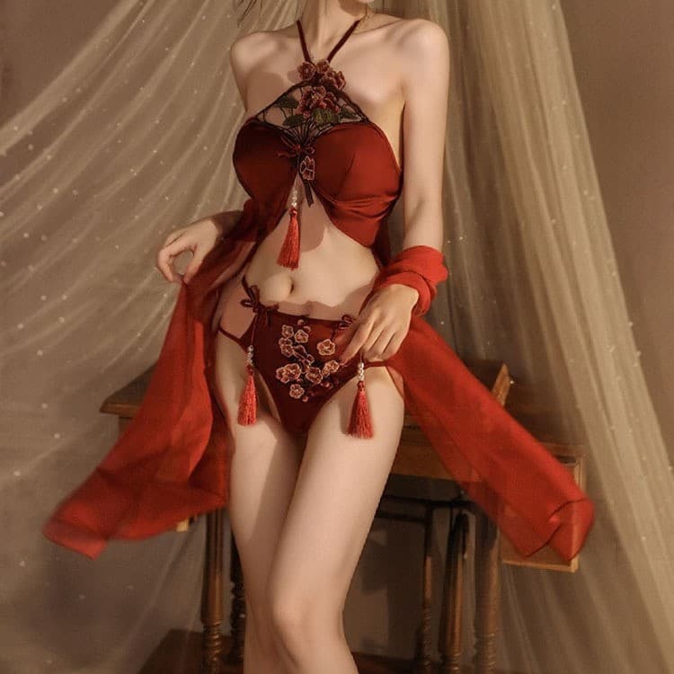Sexy Ancient Style Bridal Outfit, Sexy Intimates, Bellyband, Passionate Embroidery, Han Dynasty, Pure Desire Uniform, Pajamas, Temptation F165