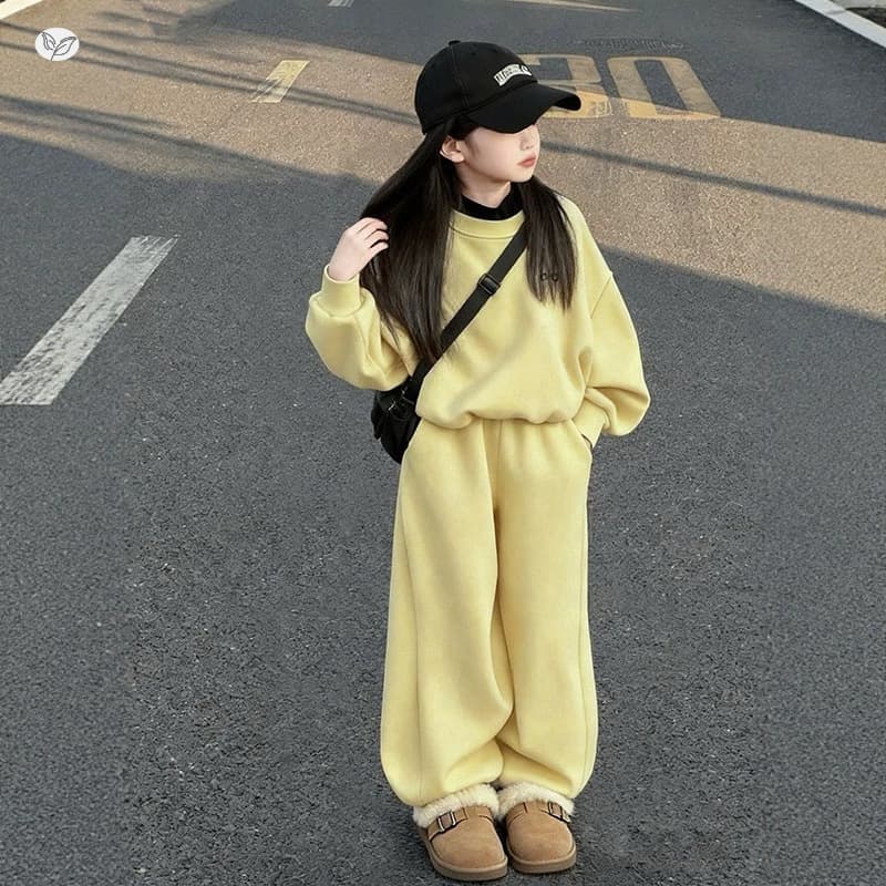 Girls' Set 2026 Autumn New Mid-Large Kids Loose Sweatshirt Wide-Leg Pants Sportswear Two-Piece Children's Fall Clothing