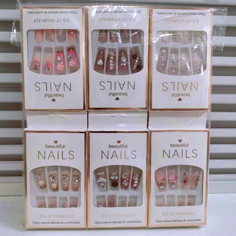 New Press-On Nails with Rhinestones, Long False Nails in Exquisite Box, Detachable Nail Stickers, Beauty Tools Wholesale