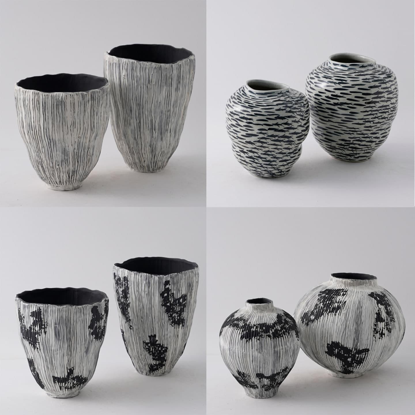 Jingdezhen Retro Black and White Gray Hand-Painted Pottery Vase Ornament New Chinese Style Home High-End Ceramic Flower Vase Decoration