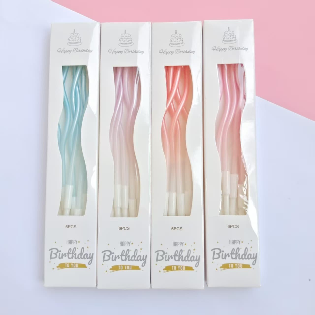 Cross-border Ins Creative Influencer Curved Candle, Gradient Spiral Bent Curve Macaron Birthday Cake Candle