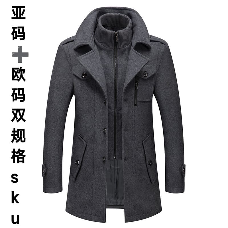 Autumn Winter Men's Business Wool Coat Double Collar Warm Woolen Overcoat Cross-Border European American Style Men's Coat