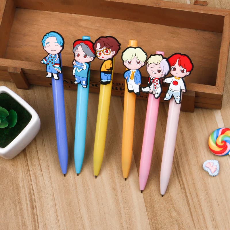 Cartoon BTS Soft Silicone Pen Cap Series Retractable Gel Pen 0.5mm Cute High Appearance Student Rollerball Pen
