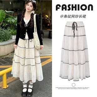 French Mesh Cake Skirt for Women 2026 Summer New High-Waist Slimming Thin Tulle Long Skirt Patchwork Half Skirt