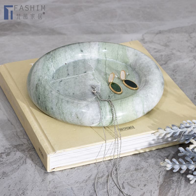 Fanxi natural marble round tray light luxury jewelry storage tray bathroom storage tray fruit plate ornaments wholesale