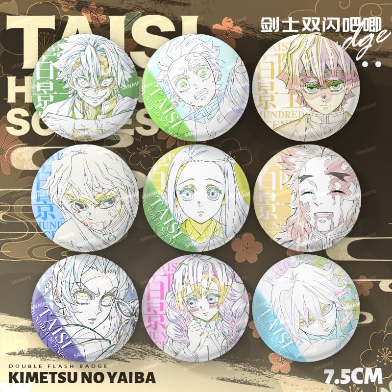 Demon Slayer Anime Merchandise Swordsman Scenes Double Flash Badge Giyu Tomioka Tanjiro Kamado 75mm Pin