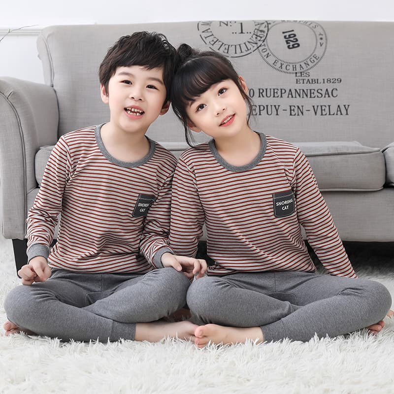 Children's Autumn and Winter Thermal Underwear Set, Boys and Girls Pure Cotton Base Layer, Warm Long Johns, Baby Kids Cotton Pajamas
