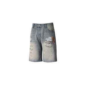 Cross-border American Style 2026 Vintage Blue Ripped Hole Bermuda Shorts Loose Straight Fit Versatile Men's Shorts Summer Shorts for Men