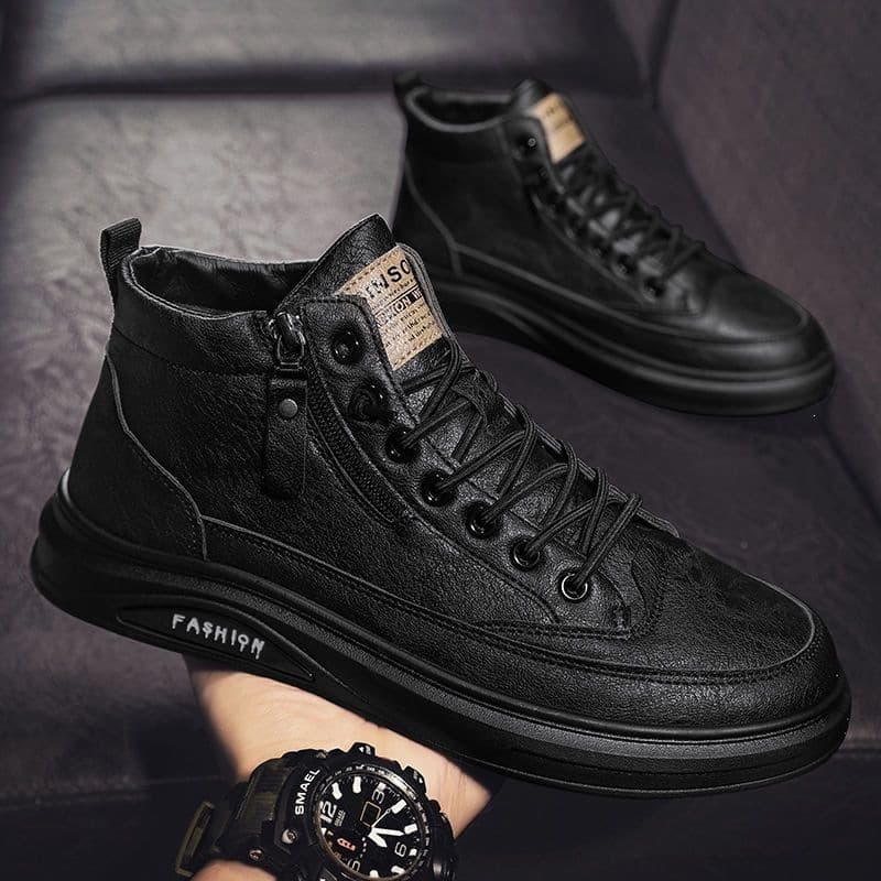 Chaozhongbang Black British Style Spring Martin Boots Casual Leather Shoes for Men Waterproof High-top Men's Shoes Boots Spring