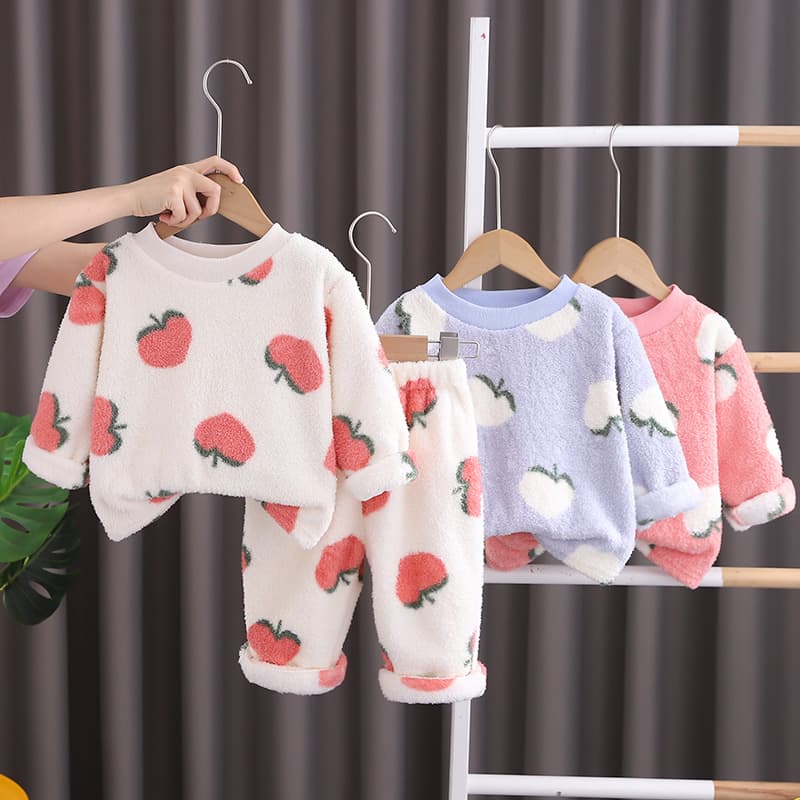 Girls' Fall/Winter Flannel Pajama Set Stylish Kids' Baby Winter Thick Coral Fleece Homewear Two-Piece Set
