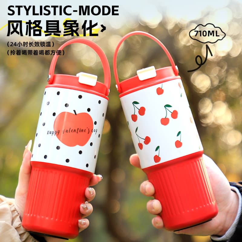 New 304 Stainless Steel Insulated Cup, Creative Grid Design, Large Capacity Ice Dominator Cup with Handle and Straw, Car Cup Wholesale