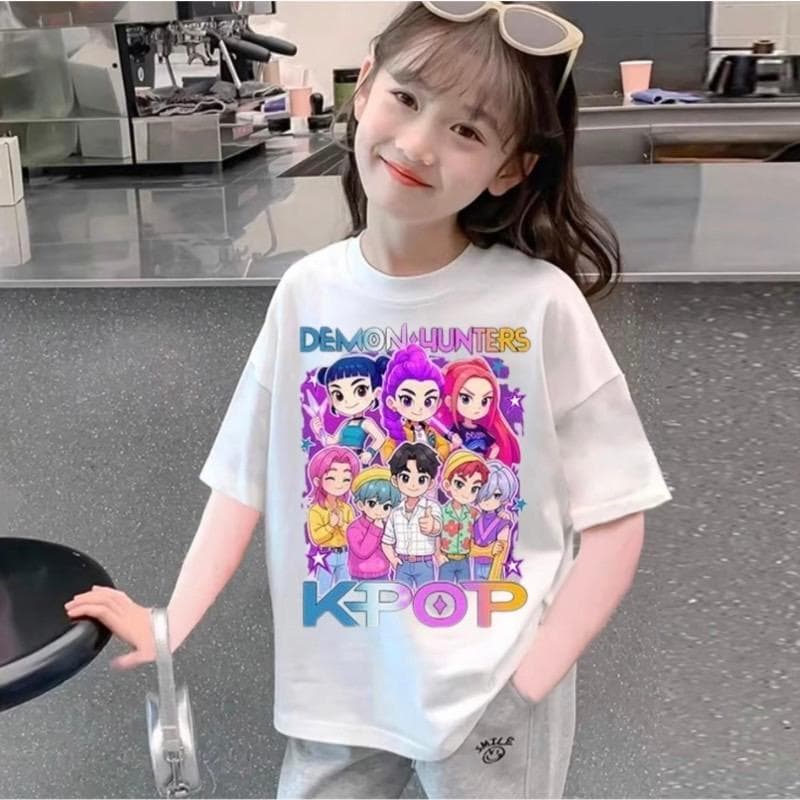 Kpop Hunters Cartoon Print Parent-Child Short Sleeve T-Shirt for Kids