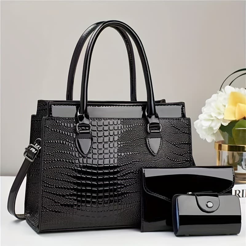 Handbag bright leather crocodile pattern mother-in-law bag texture PU leather foreign trade Taizhou women's bag cross-border trend bags