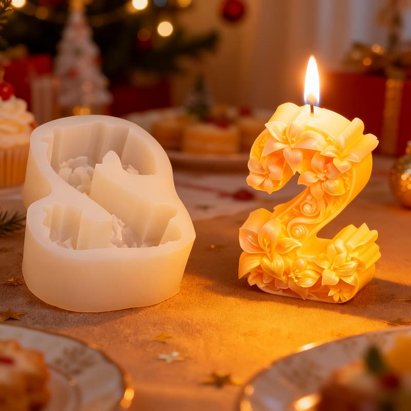 Rose Number Silicone Mold DIY Embossed Floral Number Scented Candle Mold Baking Dessert Mold