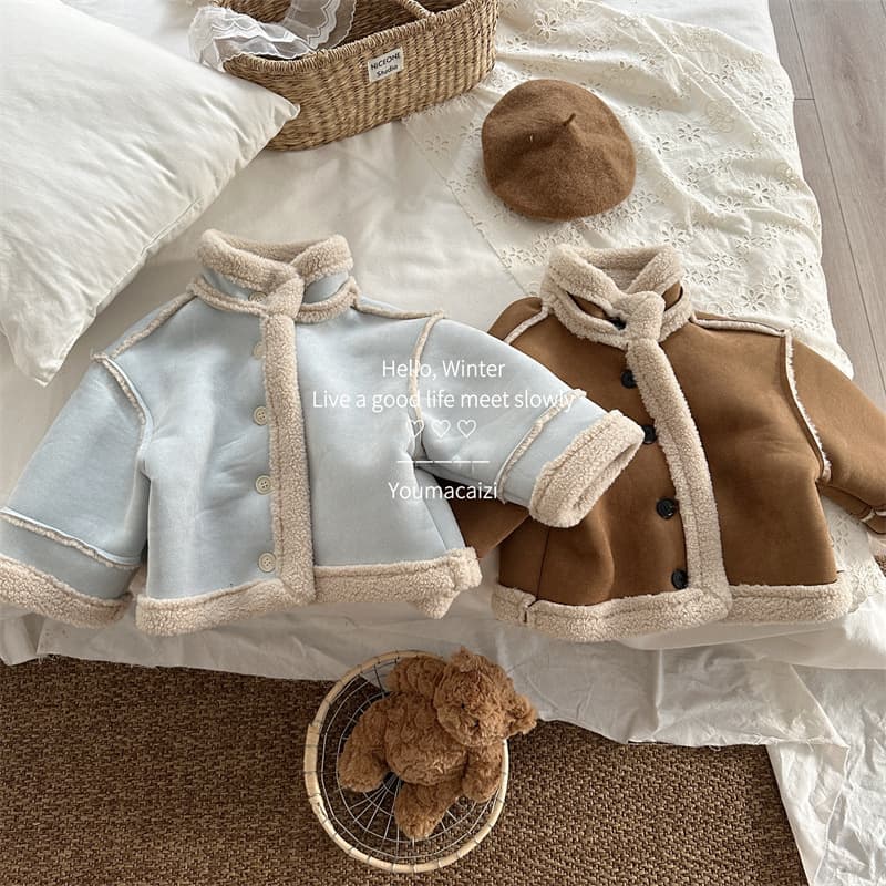 Xifan 25 Winter New Children's Stand Collar Korean Style Faux Fur Coat Girls' Stylish Fleece Lined Thick Coat